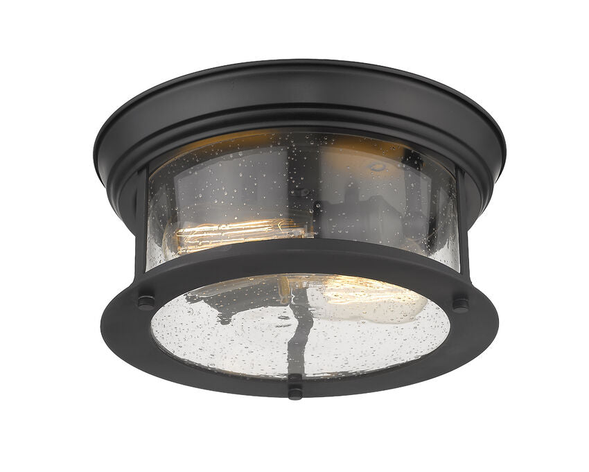 Z-Lite Sonna 11" 2-Light Matte Black Flush Mount Lighting With Clear Seedy Glass Shade