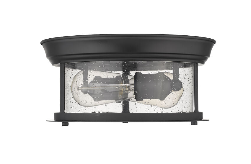 Z-Lite Sonna 11" 2-Light Matte Black Flush Mount Lighting With Clear Seedy Glass Shade