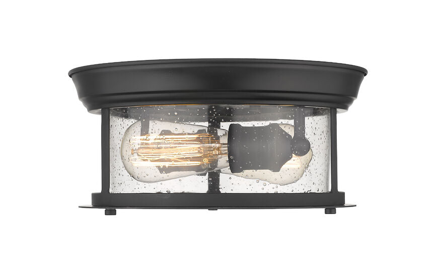 Z-Lite Sonna 11" 2-Light Matte Black Flush Mount Lighting With Clear Seedy Glass Shade