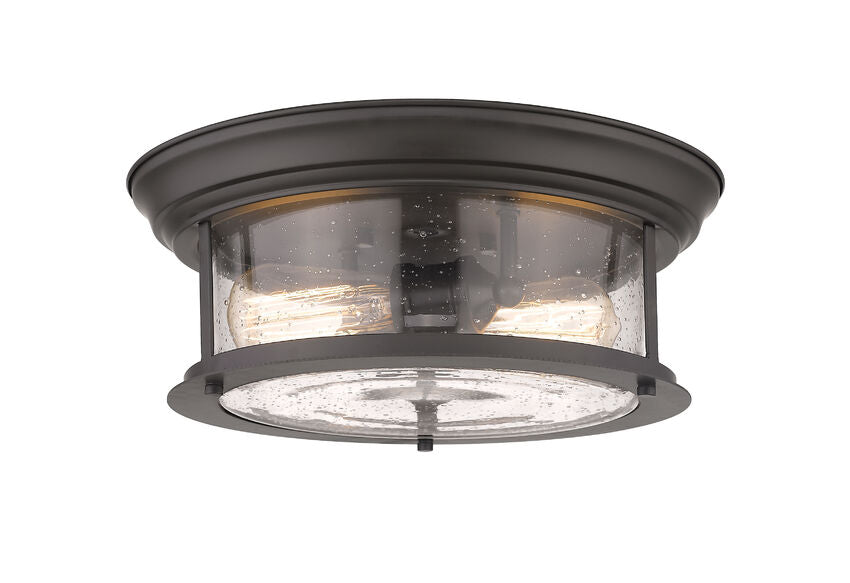 Z-Lite Sonna 14" 2-Light Bronze Flush Mount Lighting With Clear Seedy Glass Shade