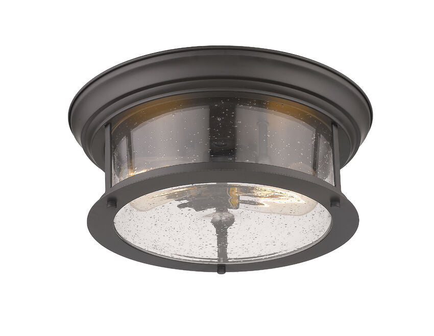 Z-Lite Sonna 14" 2-Light Bronze Flush Mount Lighting With Clear Seedy Glass Shade