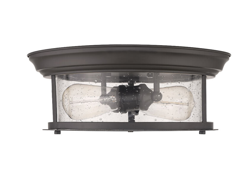 Z-Lite Sonna 14" 2-Light Bronze Flush Mount Lighting With Clear Seedy Glass Shade