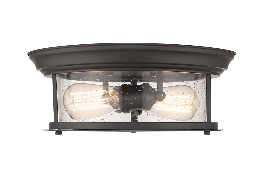 Z-Lite Sonna 14" 2-Light Bronze Flush Mount Lighting With Clear Seedy Glass Shade