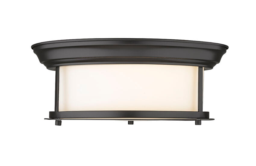 Z-Lite Sonna 14" 2-Light Bronze Flush Mount Lighting With Matte Opal Glass Shade