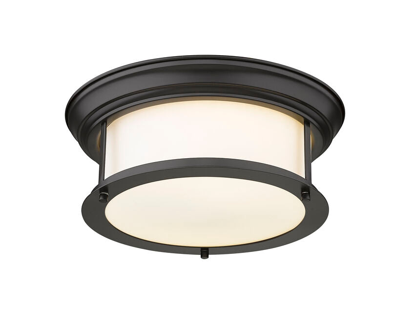 Z-Lite Sonna 14" 2-Light Bronze Flush Mount Lighting With Matte Opal Glass Shade