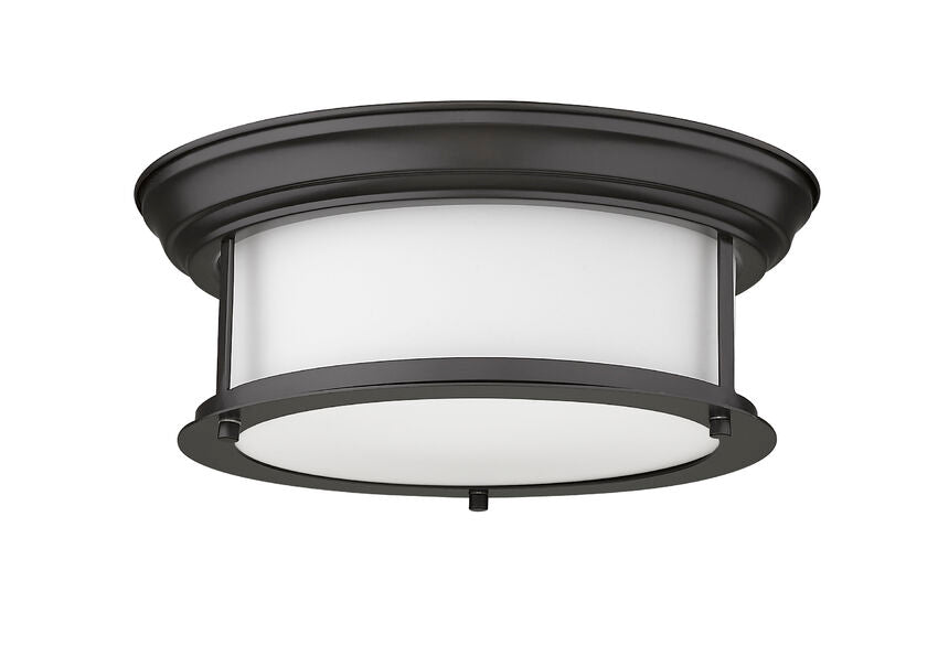 Z-Lite Sonna 14" 2-Light Bronze Flush Mount Lighting With Matte Opal Glass Shade