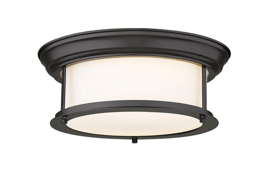 Z-Lite Sonna 14" 2-Light Bronze Flush Mount Lighting With Matte Opal Glass Shade