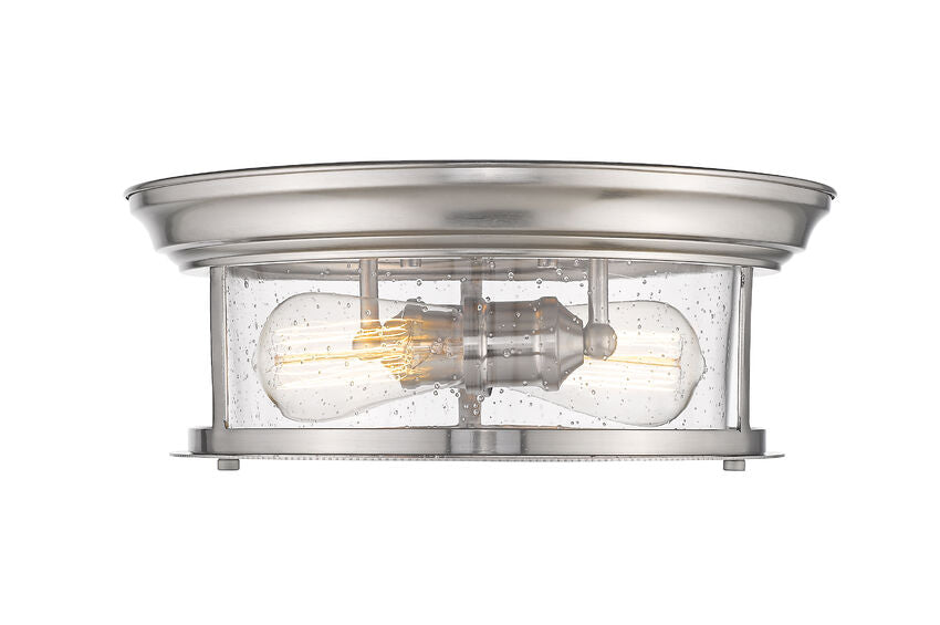 Z-Lite Sonna 14" 2-Light Brushed Nickel Flush Mount Lighting With Clear Seedy Glass Shade