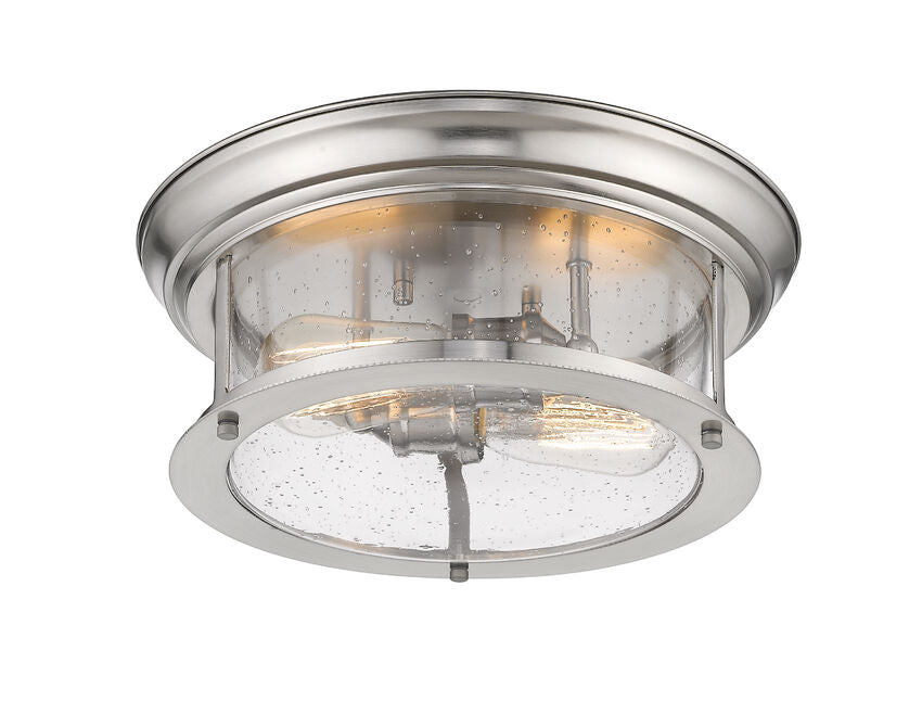 Z-Lite Sonna 14" 2-Light Brushed Nickel Flush Mount Lighting With Clear Seedy Glass Shade