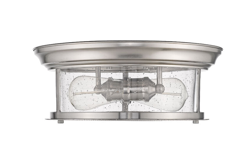 Z-Lite Sonna 14" 2-Light Brushed Nickel Flush Mount Lighting With Clear Seedy Glass Shade