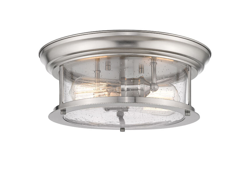 Z-Lite Sonna 14" 2-Light Brushed Nickel Flush Mount Lighting With Clear Seedy Glass Shade