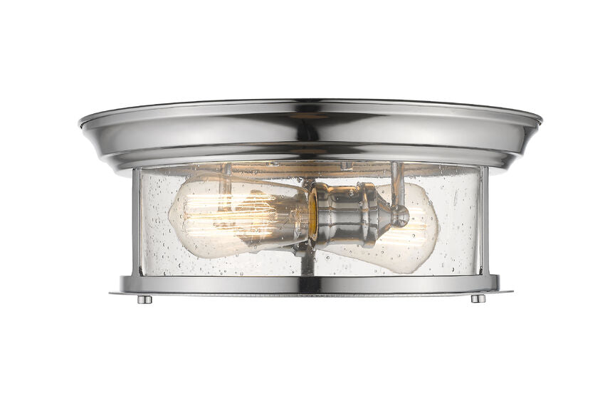 Z-Lite Sonna 14" 2-Light Chrome Flush Mount Lighting With Clear Seedy Glass Shade