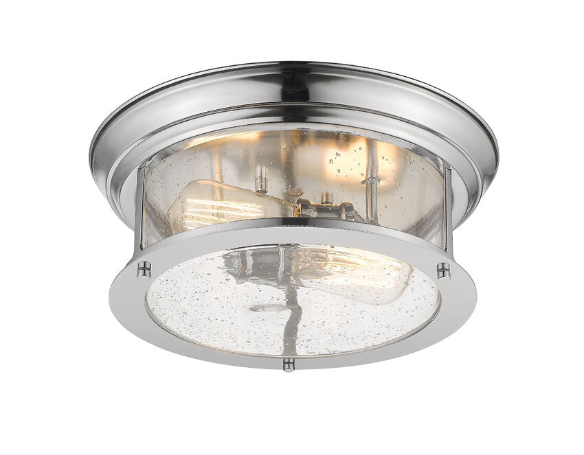 Z-Lite Sonna 14" 2-Light Chrome Flush Mount Lighting With Clear Seedy Glass Shade