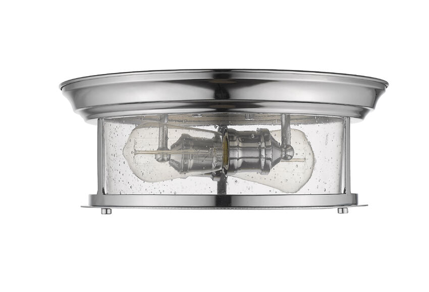 Z-Lite Sonna 14" 2-Light Chrome Flush Mount Lighting With Clear Seedy Glass Shade