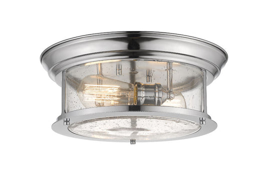 Z-Lite Sonna 14" 2-Light Chrome Flush Mount Lighting With Clear Seedy Glass Shade