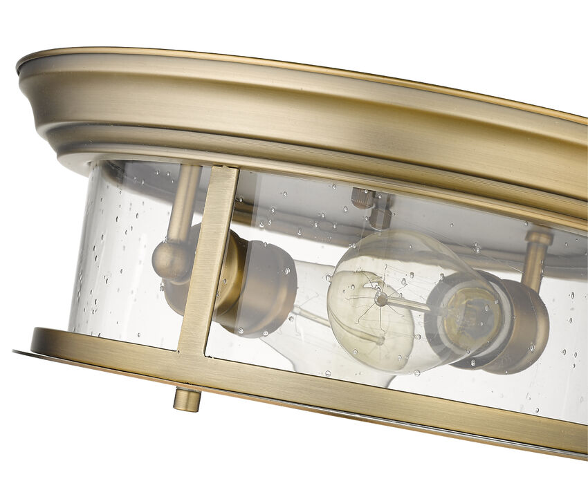 Z-Lite Sonna 14" 2-Light Heritage Brass Flush Mount Lighting With Clear Seedy Glass Shade