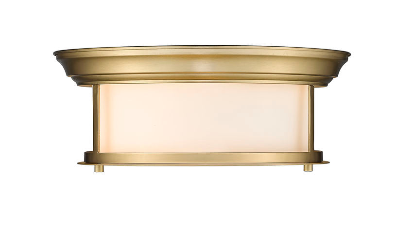 Z-Lite Sonna 14" 2-Light Heritage Brass Flush Mount Lighting With Matte Opal Glass Shade