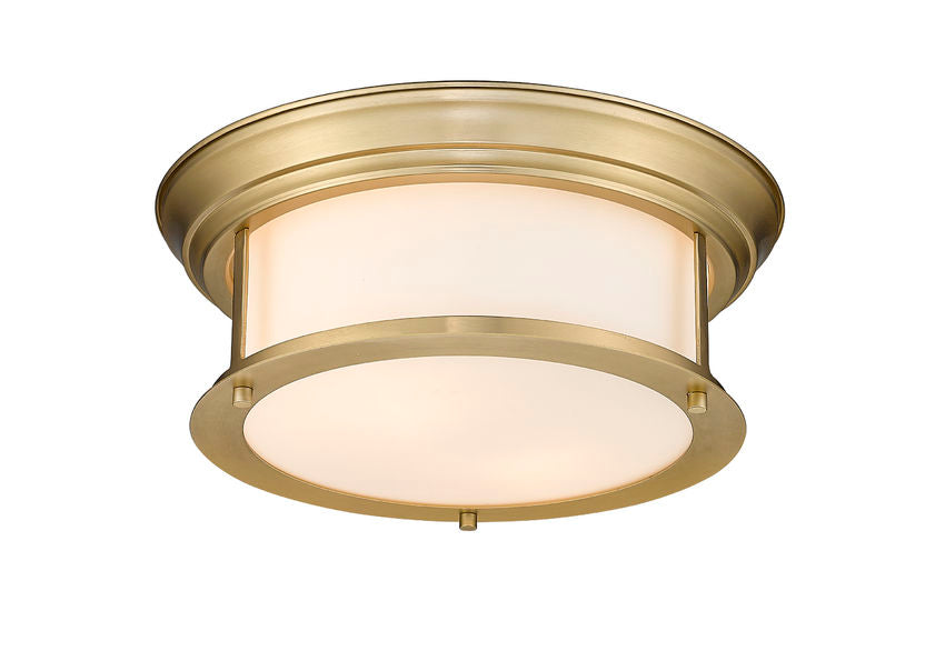 Z-Lite Sonna 14" 2-Light Heritage Brass Flush Mount Lighting With Matte Opal Glass Shade