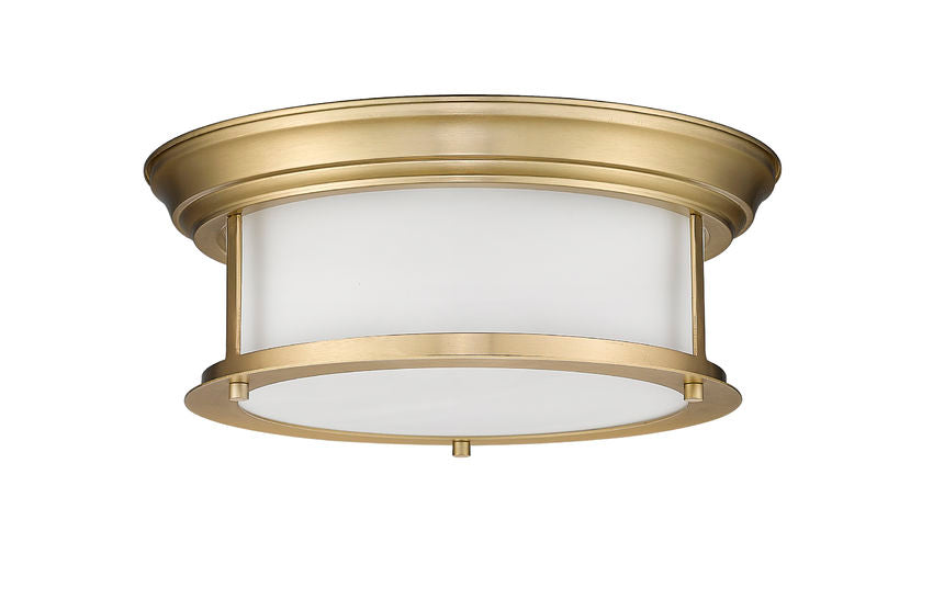 Z-Lite Sonna 14" 2-Light Heritage Brass Flush Mount Lighting With Matte Opal Glass Shade