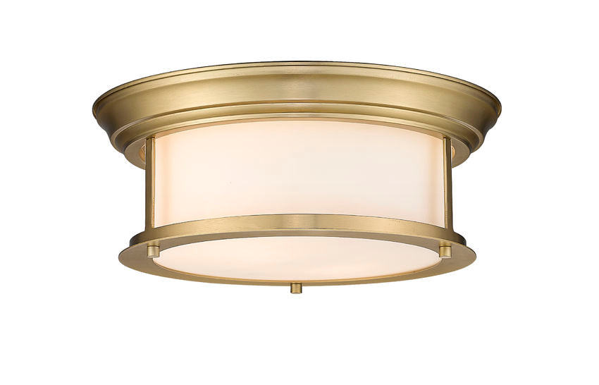 Z-Lite Sonna 14" 2-Light Heritage Brass Flush Mount Lighting With Matte Opal Glass Shade