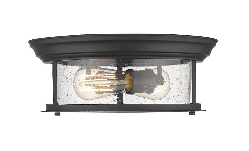 Z-Lite Sonna 14" 2-Light Matte Black Flush Mount Lighting With Clear Seedy Glass Shade