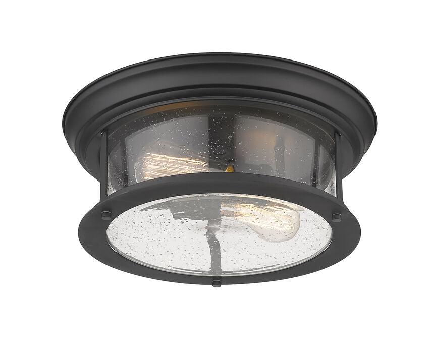 Z-Lite Sonna 14" 2-Light Matte Black Flush Mount Lighting With Clear Seedy Glass Shade