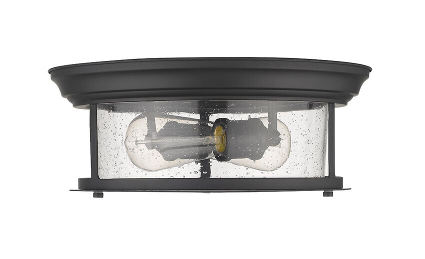 Z-Lite Sonna 14" 2-Light Matte Black Flush Mount Lighting With Clear Seedy Glass Shade