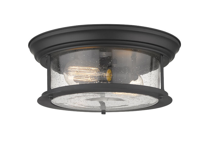 Z-Lite Sonna 14" 2-Light Matte Black Flush Mount Lighting With Clear Seedy Glass Shade