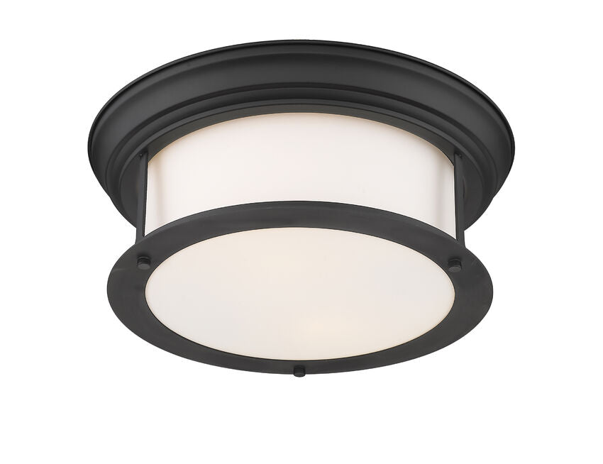 Z-Lite Sonna 14" 2-Light Matte Black Flush Mount Lighting With Matte Opal Glass Shade