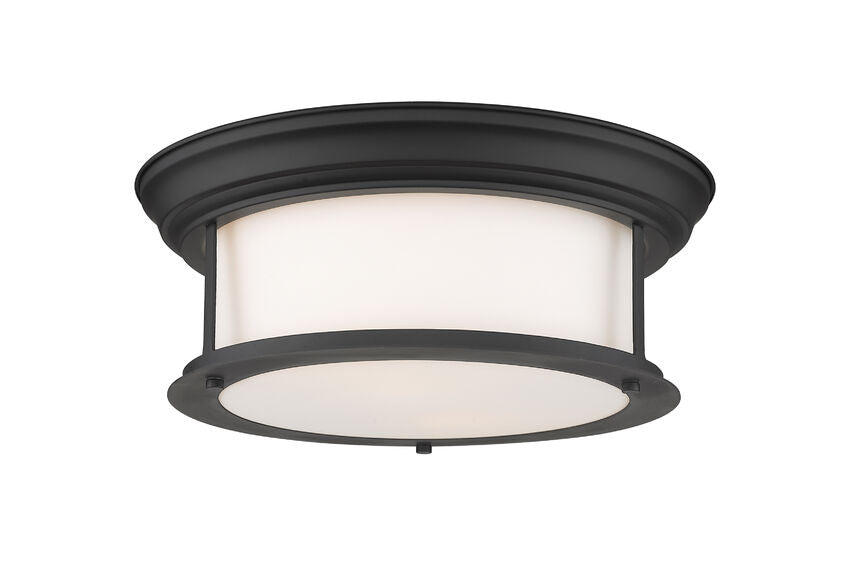 Z-Lite Sonna 14" 2-Light Matte Black Flush Mount Lighting With Matte Opal Glass Shade