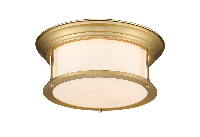 Z-Lite Sonna 16" 2-Light Heritage Brass Flush Mount Lighting With Matte Opal Glass Shade