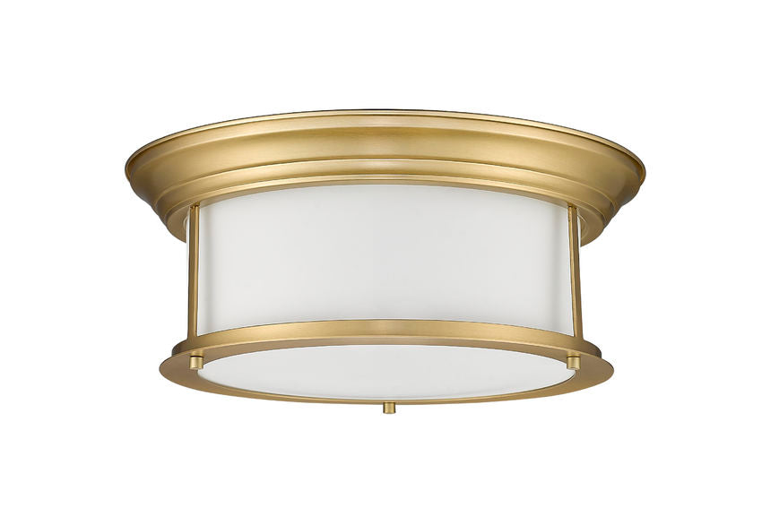 Z-Lite Sonna 16" 2-Light Heritage Brass Flush Mount Lighting With Matte Opal Glass Shade