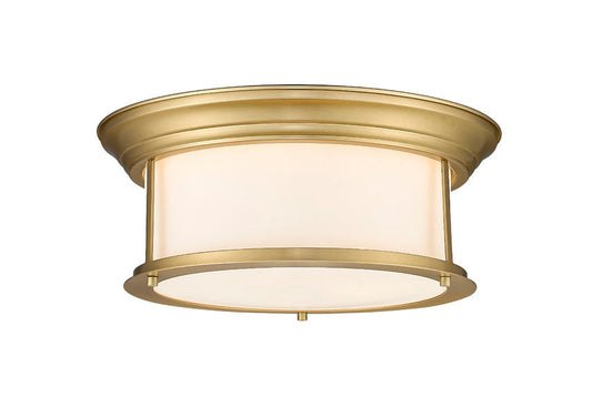 Z-Lite Sonna 16" 2-Light Heritage Brass Flush Mount Lighting With Matte Opal Glass Shade