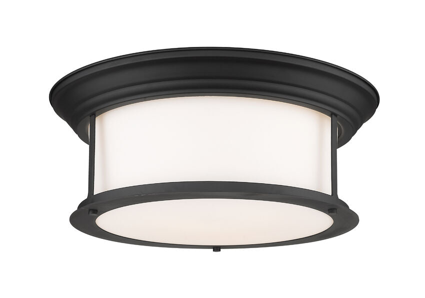 Z-Lite Sonna 16" 2-Light Matte Black Flush Mount Lighting With Matte Opal Glass Shade