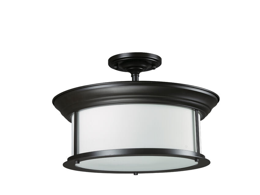 Z-Lite Sonna 16" 3-Light Bronze Semi Flush Mount With Matte Opal Glass Shade