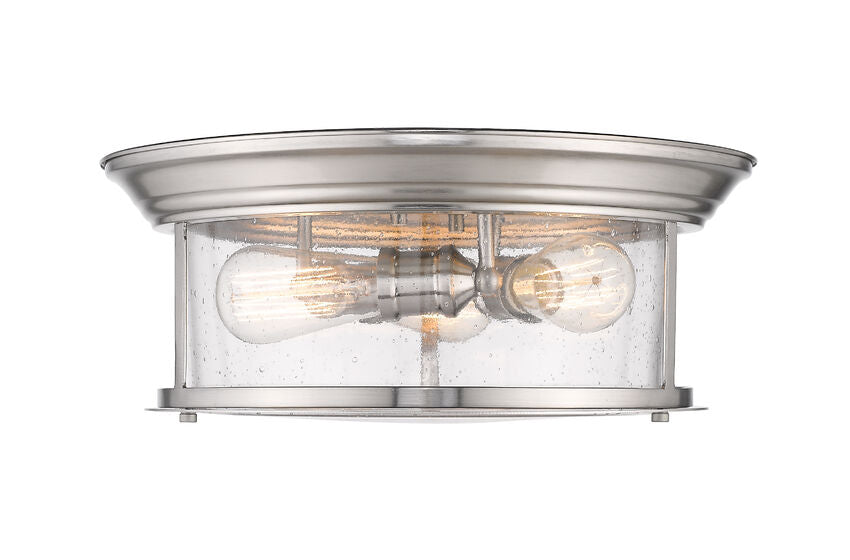 Z-Lite Sonna 16" 3-Light Brushed Nickel Flush Mount Lighting With Clear Seedy Glass Shade