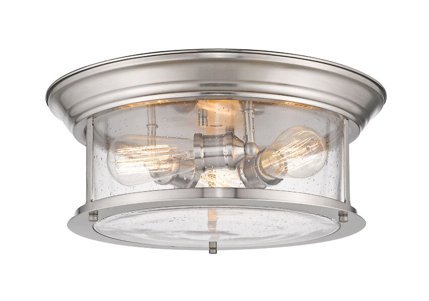 Z-Lite Sonna 16" 3-Light Brushed Nickel Flush Mount Lighting With Clear Seedy Glass Shade