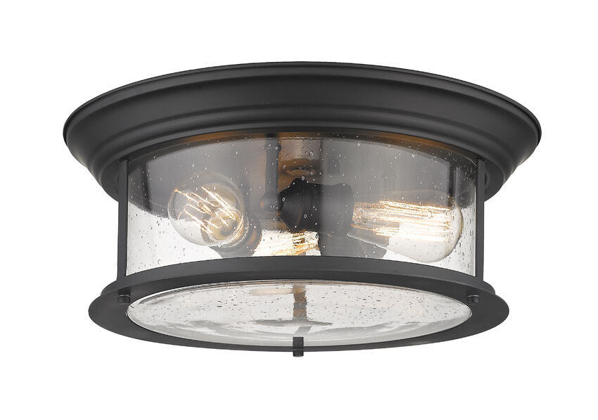 Z-Lite Sonna 16" 3-Light Matte Black Flush Mount Lighting With Clear Seedy Glass Shade