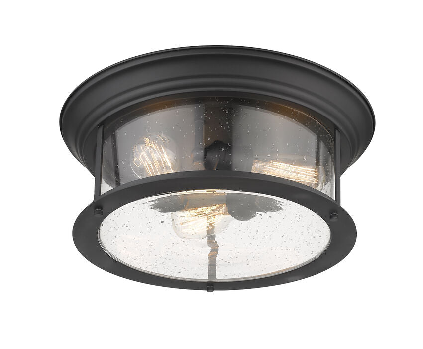 Z-Lite Sonna 16" 3-Light Matte Black Flush Mount Lighting With Clear Seedy Glass Shade