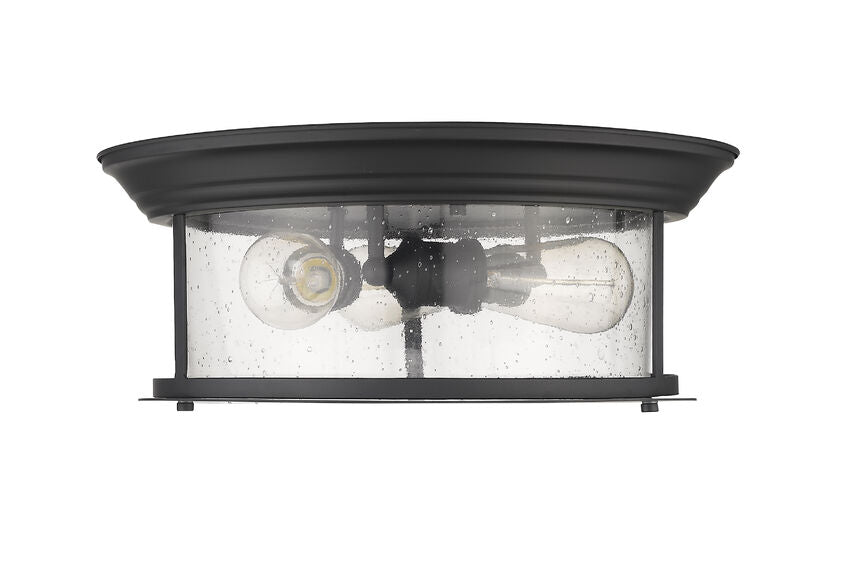 Z-Lite Sonna 16" 3-Light Matte Black Flush Mount Lighting With Clear Seedy Glass Shade