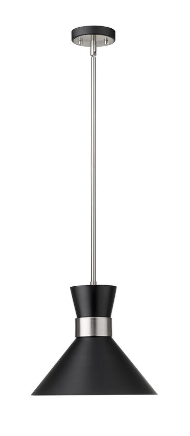 Z-Lite Soriano 13" 1-Light Matte Black and Brushed Nickel Pendant Light