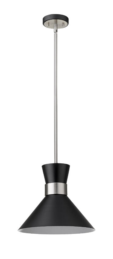 Z-Lite Soriano 13" 1-Light Matte Black and Brushed Nickel Pendant Light