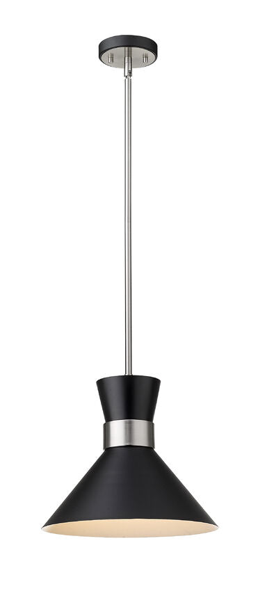 Z-Lite Soriano 13" 1-Light Matte Black and Brushed Nickel Pendant Light