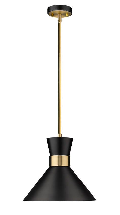 Z-Lite Soriano 13" 1-Light Matte Black and Heritage Brass Pendant Light