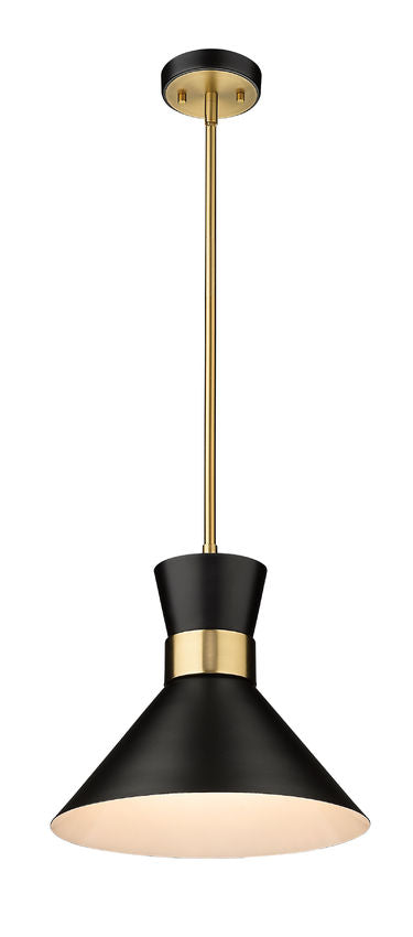 Z-Lite Soriano 13" 1-Light Matte Black and Heritage Brass Pendant Light