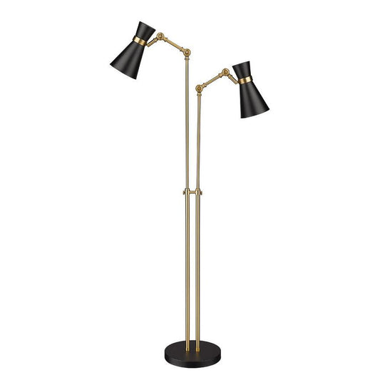 Z-Lite Soriano 57" Matte Black and Heritage Brass Floor Lamp With Matte Black Metal Shade