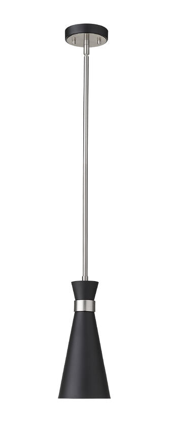 Z-Lite Soriano 6" 1-Light Matte Black and Brushed Nickel Mini Pendant Light With Metal Shade