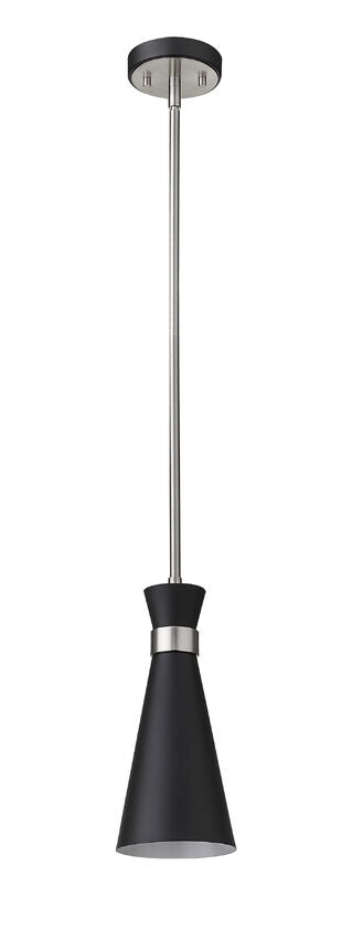 Z-Lite Soriano 6" 1-Light Matte Black and Brushed Nickel Mini Pendant Light With Metal Shade