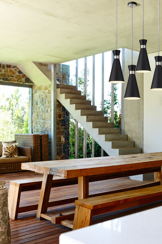 Z-Lite Soriano 6" 1-Light Matte Black and Brushed Nickel Mini Pendant Light With Metal Shade