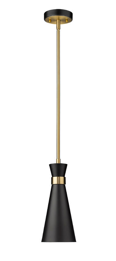 Z-Lite Soriano 6" 1-Light Matte Black and Heritage Brass Mini Pendant Light With Metal Shade